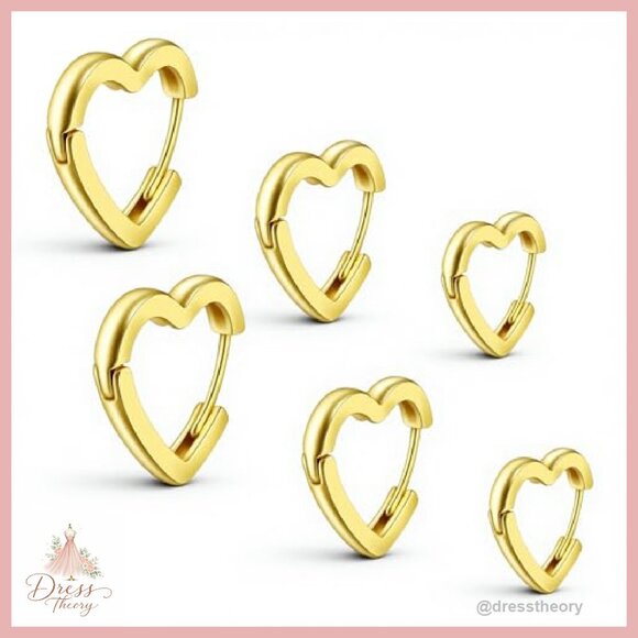 3 Pairs Heart Huggie Hoop Earrings 12mm 14mm 16mm Copper - Picture 2 of 8
